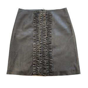 Saks 5th Ave Leather Ruffled Skirt Gray Taupe 2